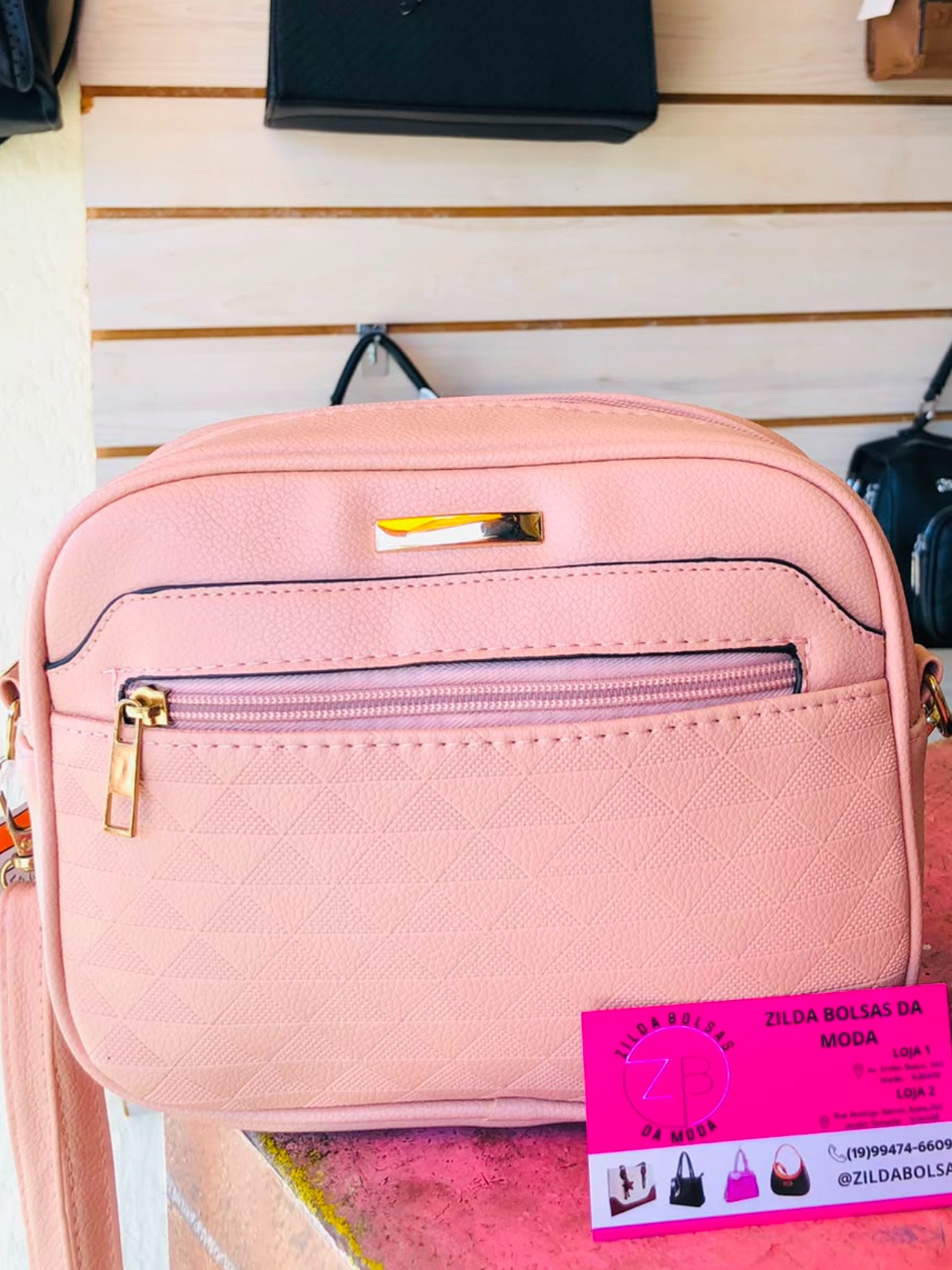 Bolsa Feminina Transversal Rosa com Bolso Frontal